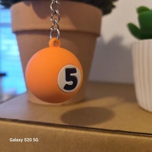 Billiard Ball Number 5 Keychain Orange Fun Novelty Accessory Collectible Unisex